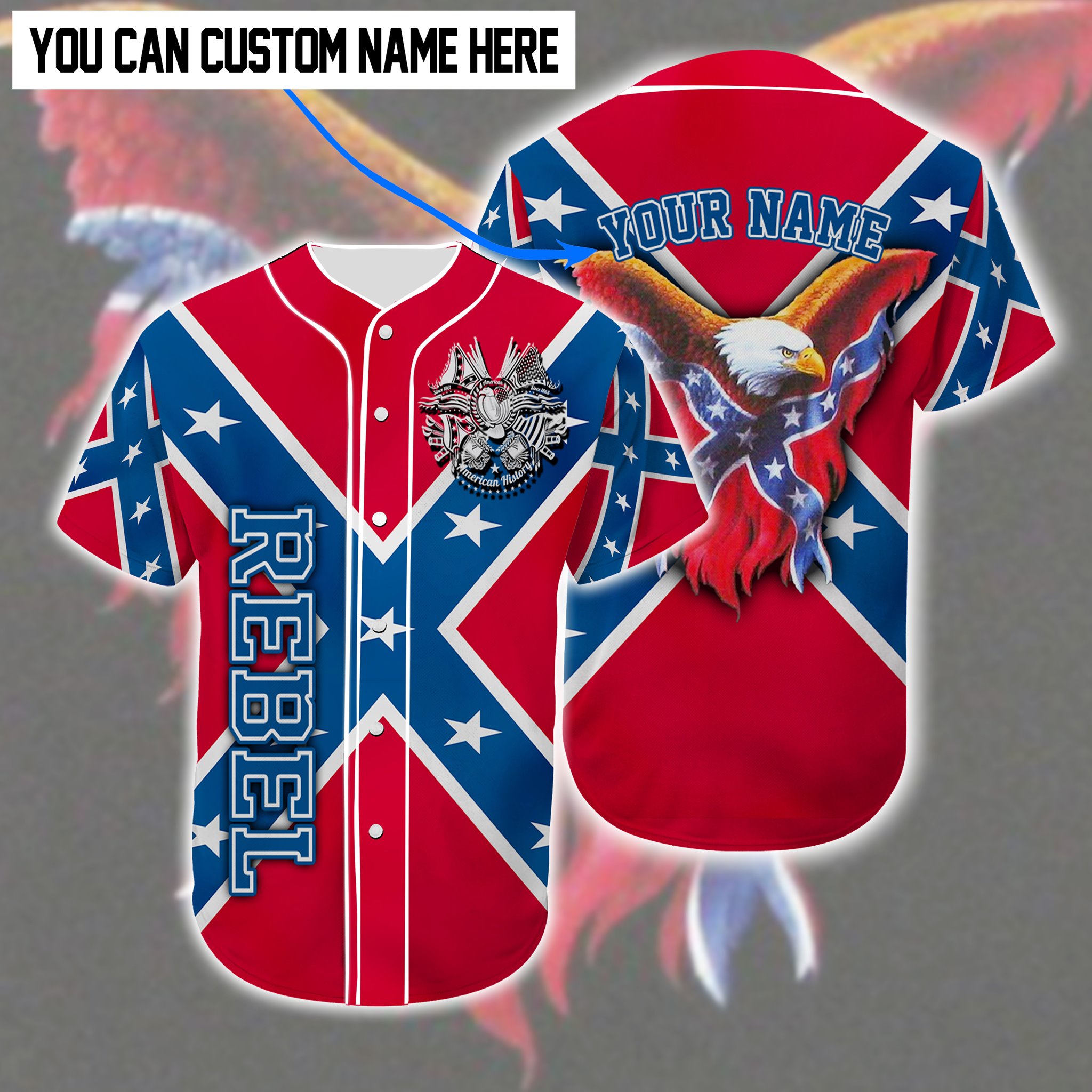 Personalized Eagle Conference flag Rebel custom baseball jersey