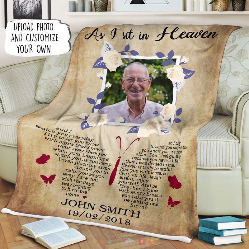 Personalized As I Sit In The Heaven and I watch you everyday blanket 1 2