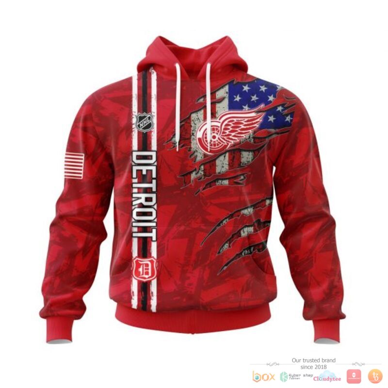 Personalized Detroit Red Wings With American Flag 3d shirt hoodie