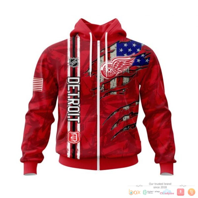 Personalized Detroit Red Wings With American Flag 3d shirt hoodie 1