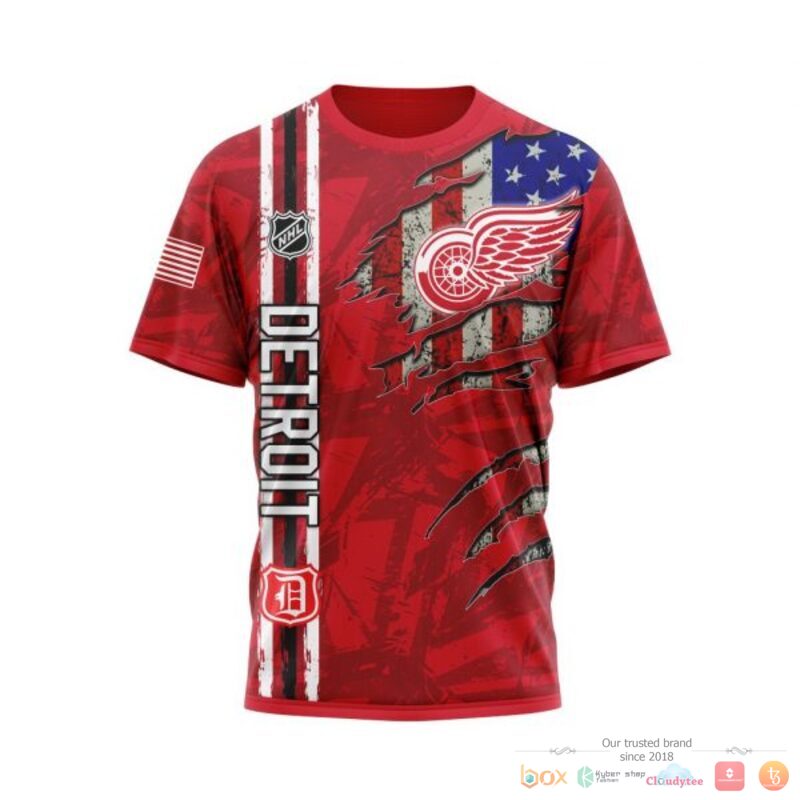 Personalized Detroit Red Wings With American Flag 3d shirt hoodie 1 2 3 4 5