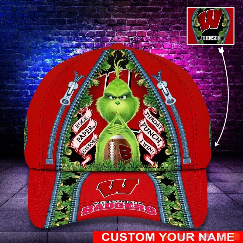 Personalized Grinch Wisconsin Badgers NCAA Custom Cap