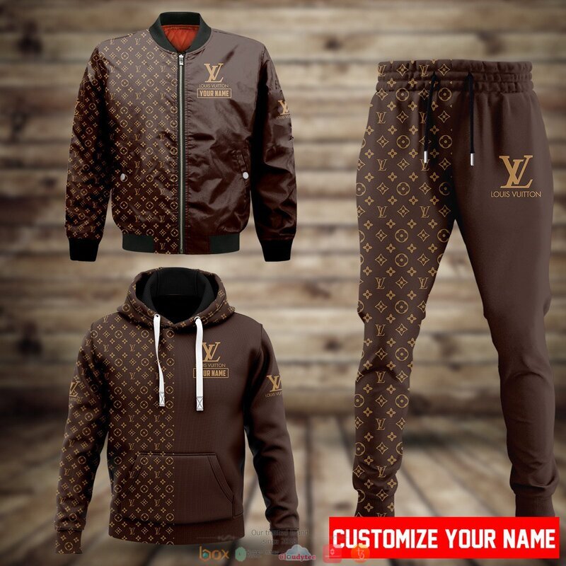 Louis Vuitton Logo All Over Printed Brown Hoodie And Leggings