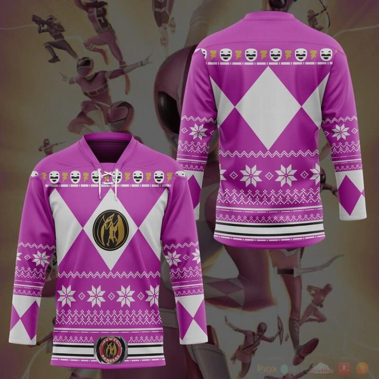 Pink Mighty Morphin Power Rangers Hockey Jersey 1 2