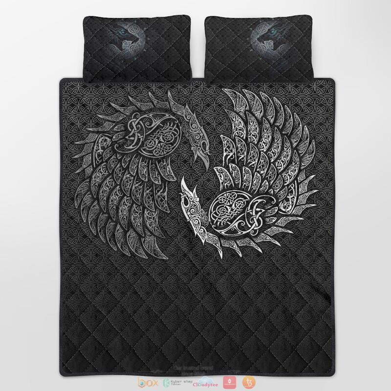 Raven And Wolf Fenrir Viking Quilt Bedding Set 1