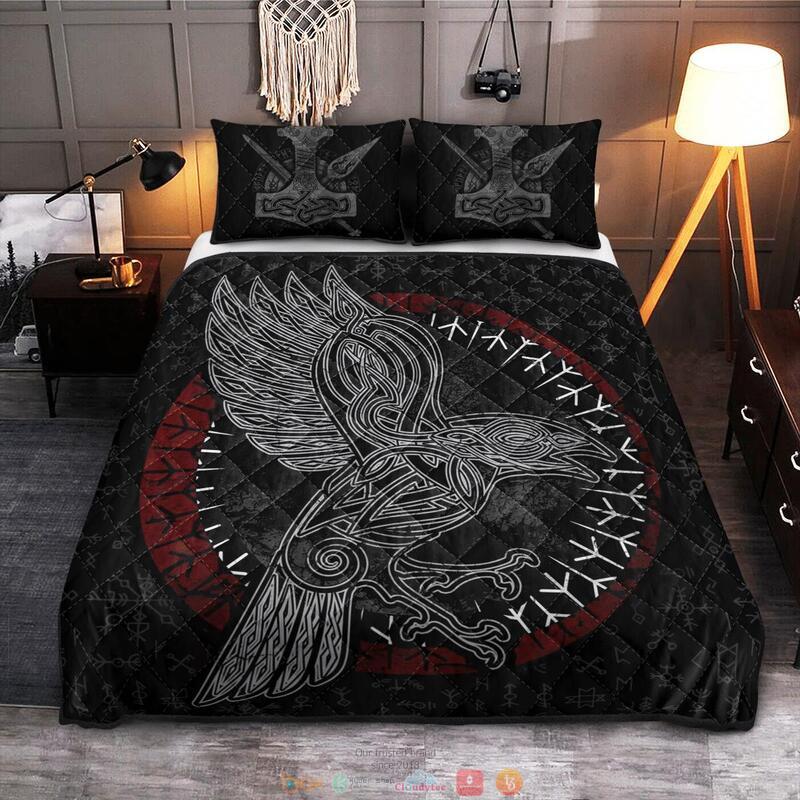 Raven Rune Viking Quilt Bedding Set