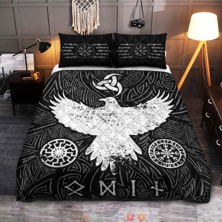 Raven Vegvisir black Viking Quilt Bedding Set 1 2