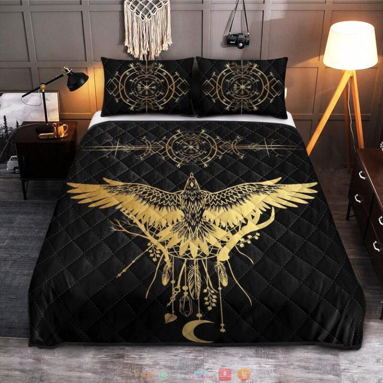 Raven black Viking Quilt Bedding Set