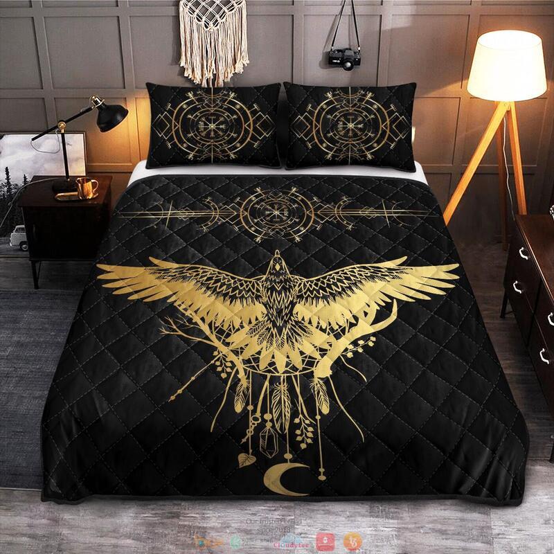 Raven black Viking Quilt Bedding Set