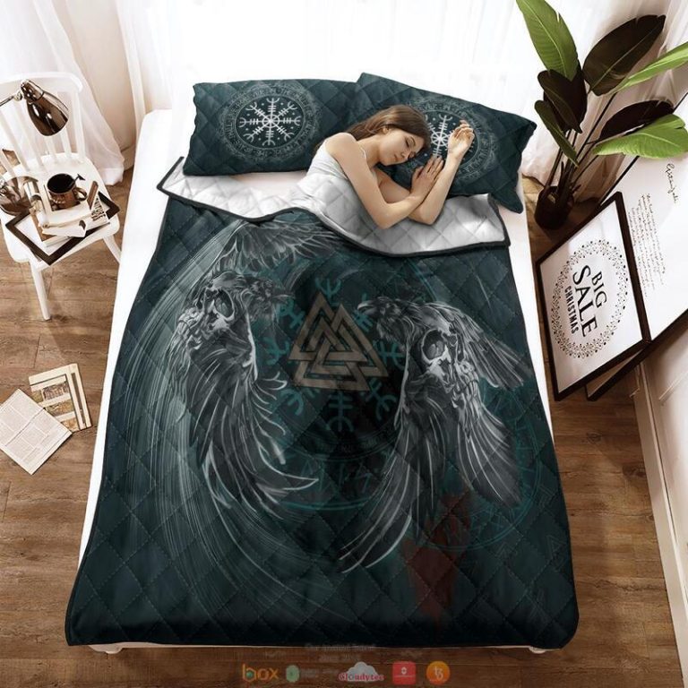 Skull Raven Valknut Vegvisir Quilt Bedding Set 1 2