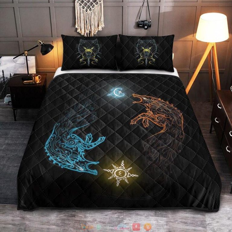 Sons Of Fenrir Hati and Skoll Viking black Quilt Bedding Set