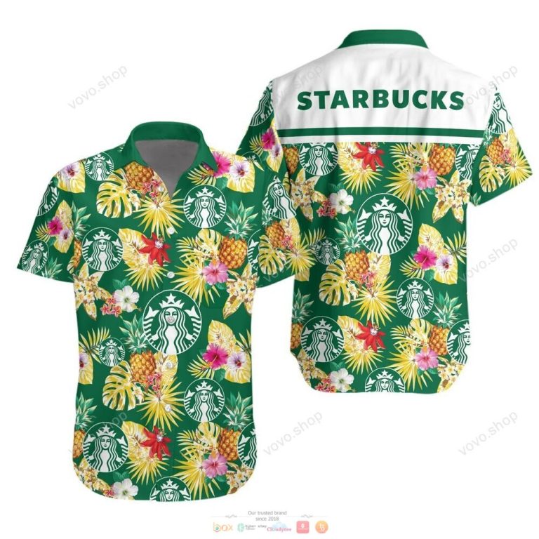 Starbucks green pineapple Hawaiian Shirt shorts 1