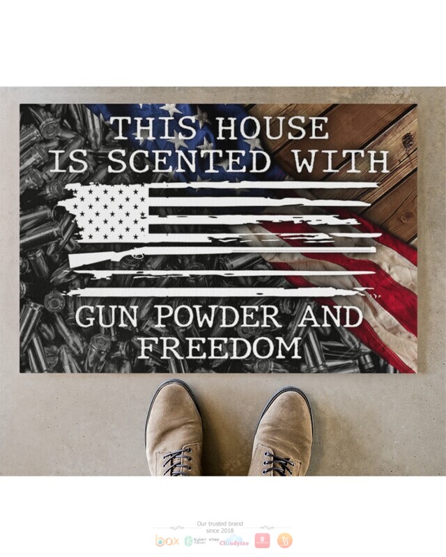 This House is Scented With Gun Powder and Freedom American flag doormat 1