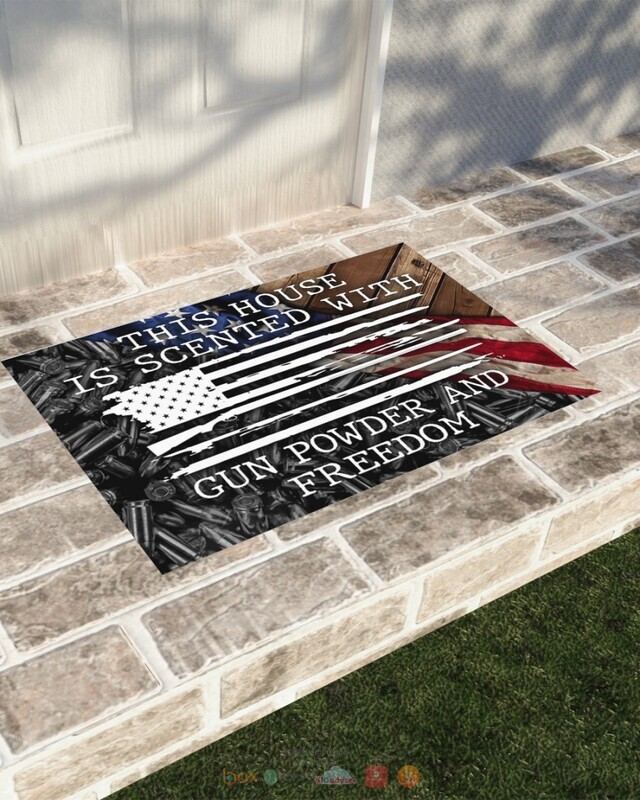 This House is Scented With Gun Powder and Freedom American flag doormat 1 2