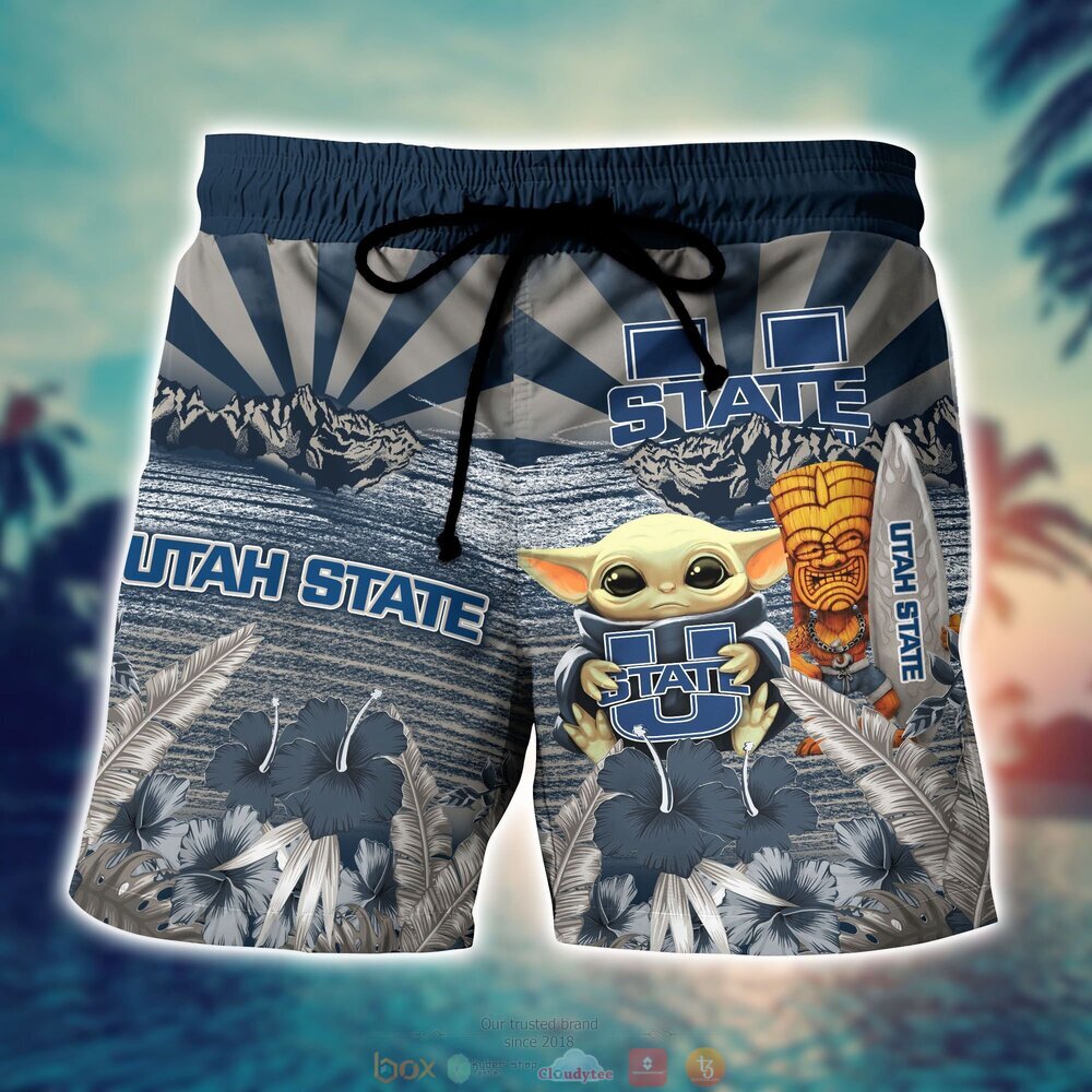Utah State Aggies NCAA Baby Yoda Hawaiian Shirt Shorts 1 2 3