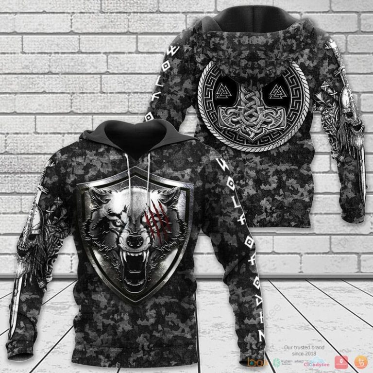 Viking Fenrir Wolf And Hammer 3d shirt Hoodie