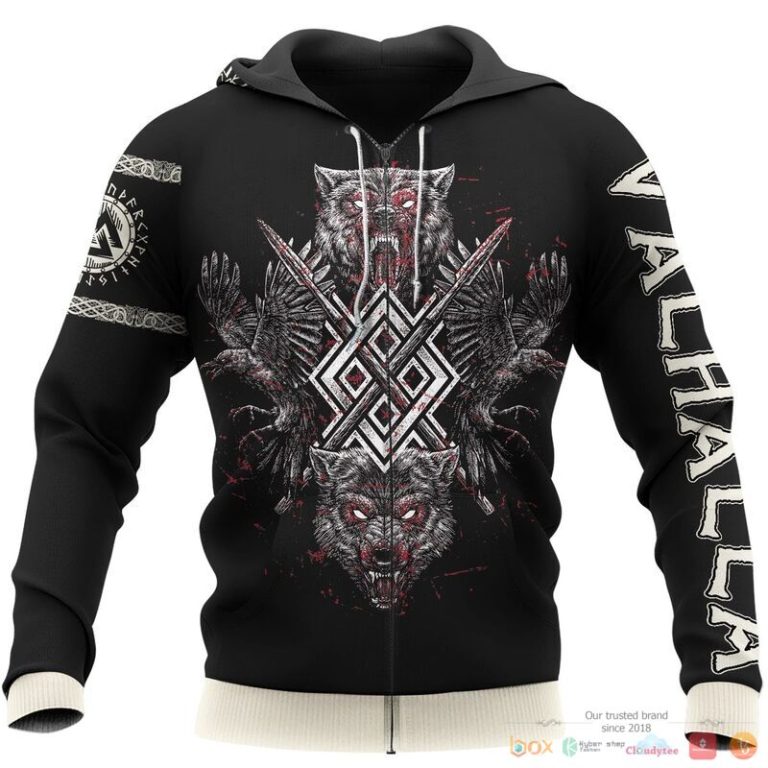 Viking Fenrir Wolf And Raven 3d shirt Hoodie 1 2