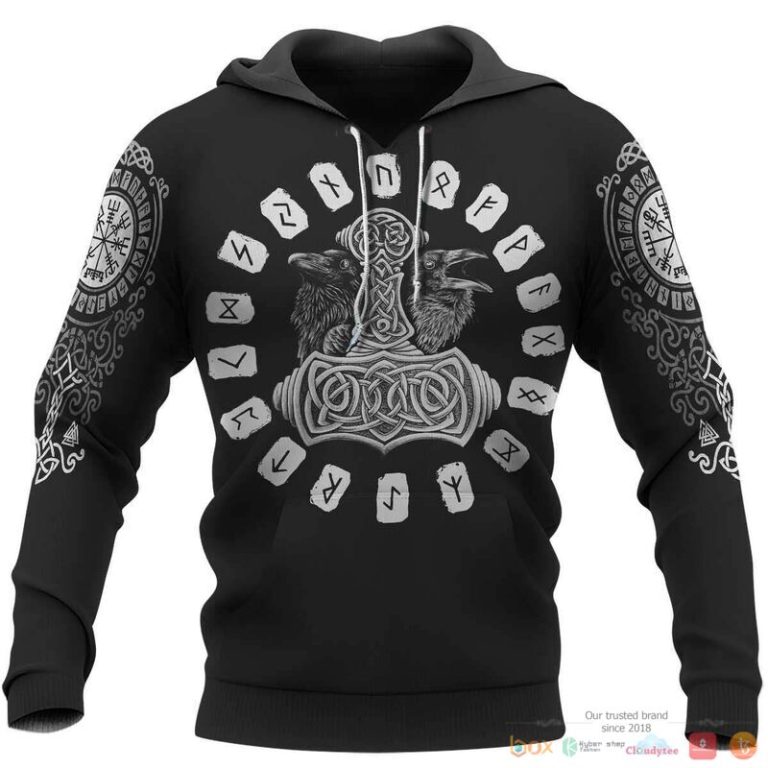 Viking Hammer Raven 3d shirt Hoodie