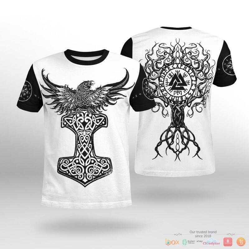 Viking Raven Hammer Yggdrasil Tree Of Life 3d shirt Hoodie 1