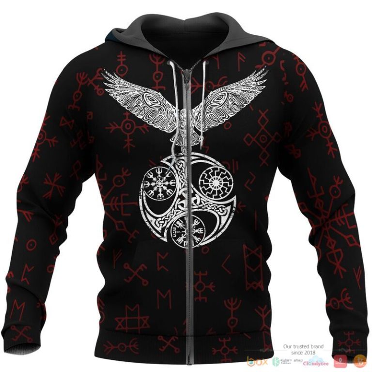 Viking Raven With Vegvisir 3d shirt Hoodie 1 2