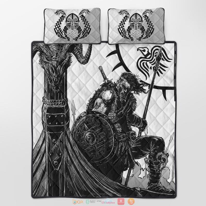 Viking Warrior black white Quilt Bedding Set