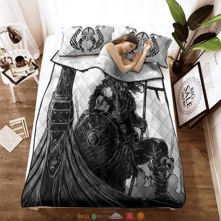 Viking Warrior black white Quilt Bedding Set 1 2