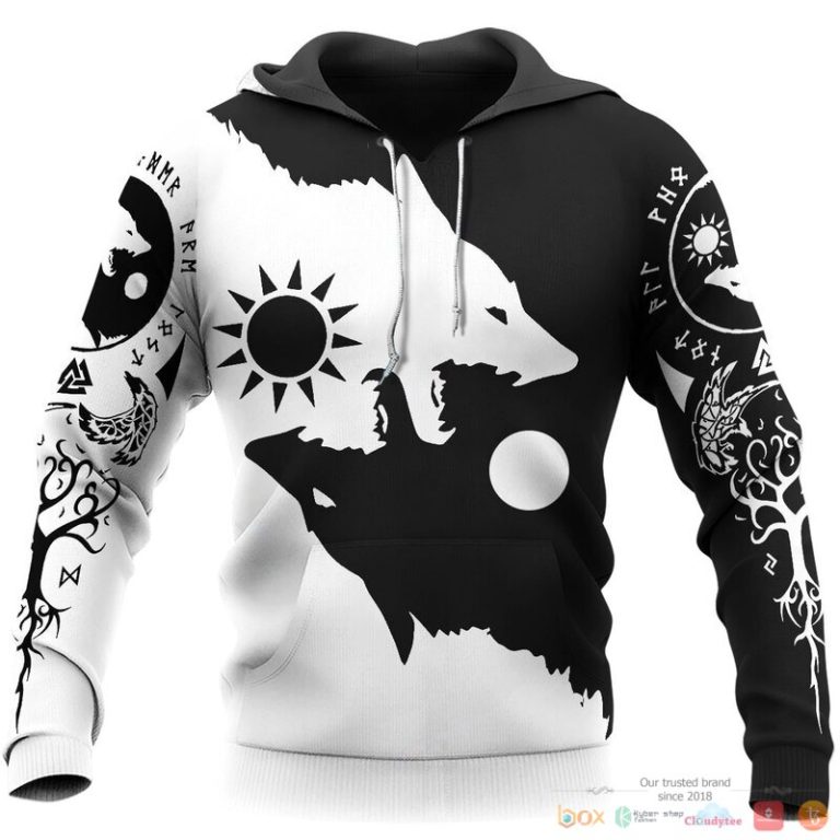 Viking Ying Yang Wolf Skoll and Hati 3d shirt Hoodie