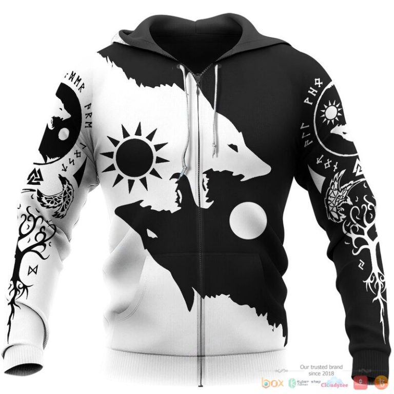 Viking Ying Yang Wolf Skoll and Hati 3d shirt Hoodie 1 2