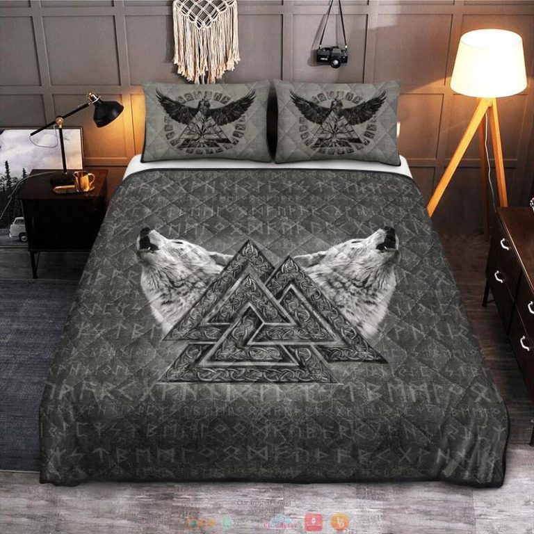 Wolf Valknut Rune Viking Quilt Bedding Set