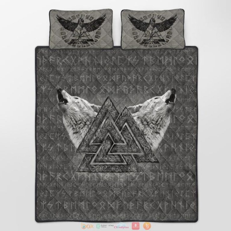 Wolf Valknut Rune Viking Quilt Bedding Set 1