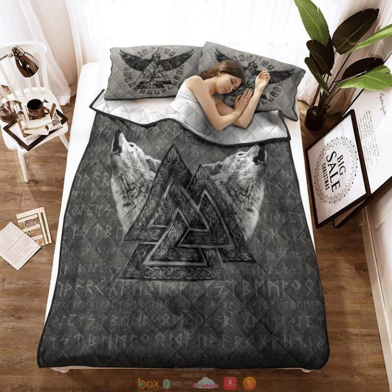 Wolf Valknut Rune Viking Quilt Bedding Set 1 2