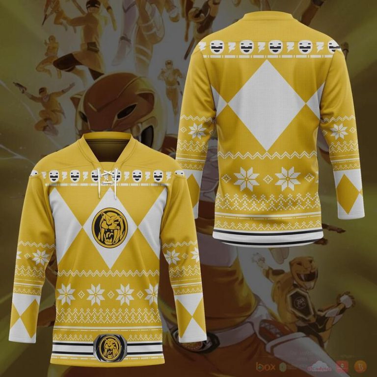 Yellow Mighty Morphin Power Rangers Hockey Jersey 1 2