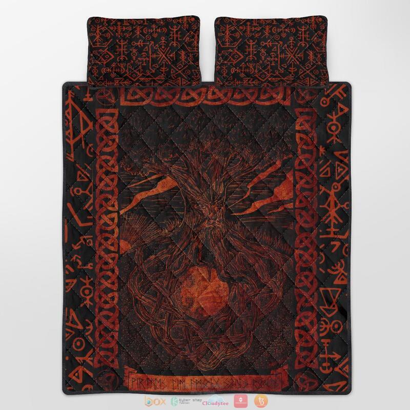 Yggdrasil Rune Viking black Red Quilt Bedding Set