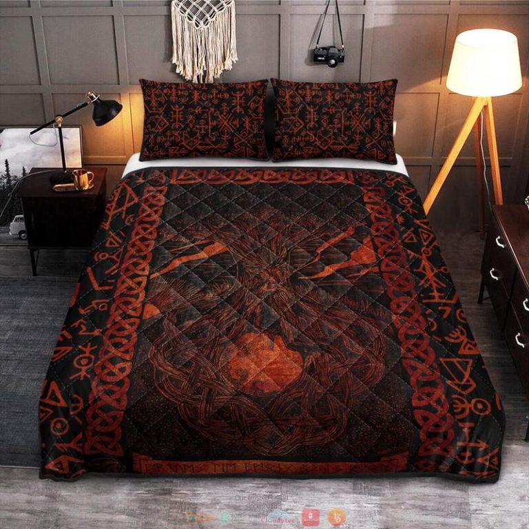 Yggdrasil Rune Viking black Red Quilt Bedding Set 1