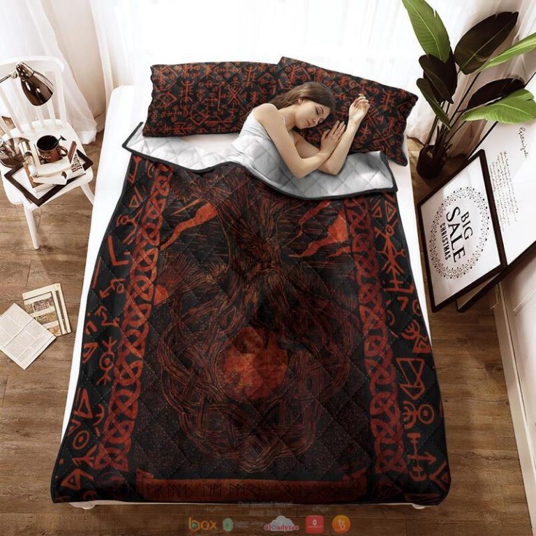 Yggdrasil Rune Viking black Red Quilt Bedding Set 1 2