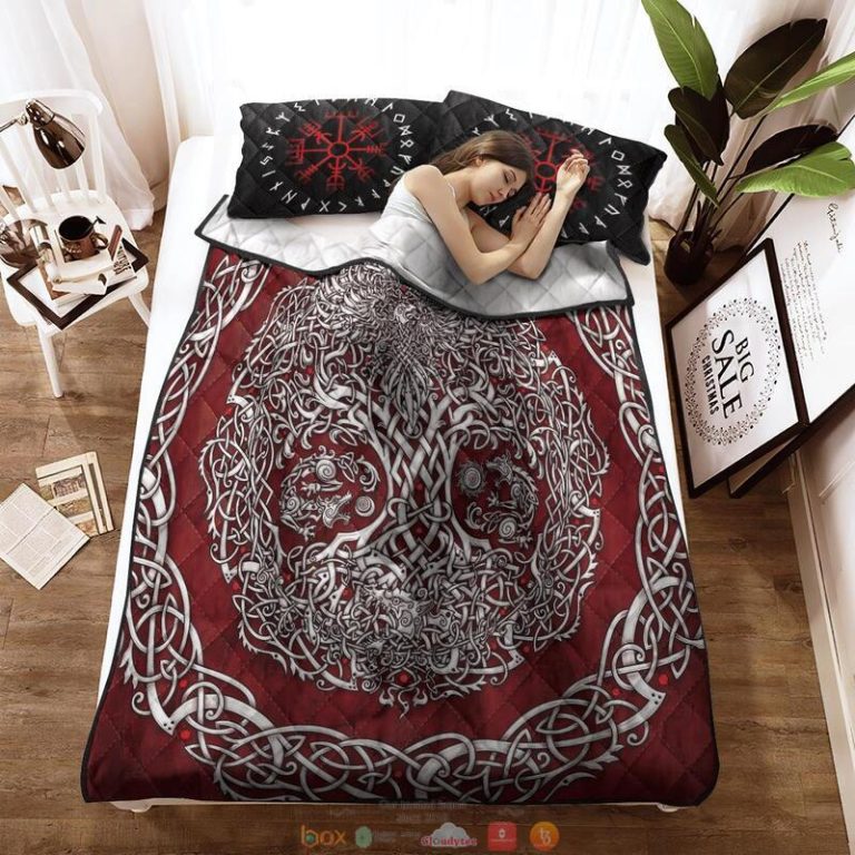 Yggdrasil Vegvisir Viking Red Quilt Bedding Set 1 2