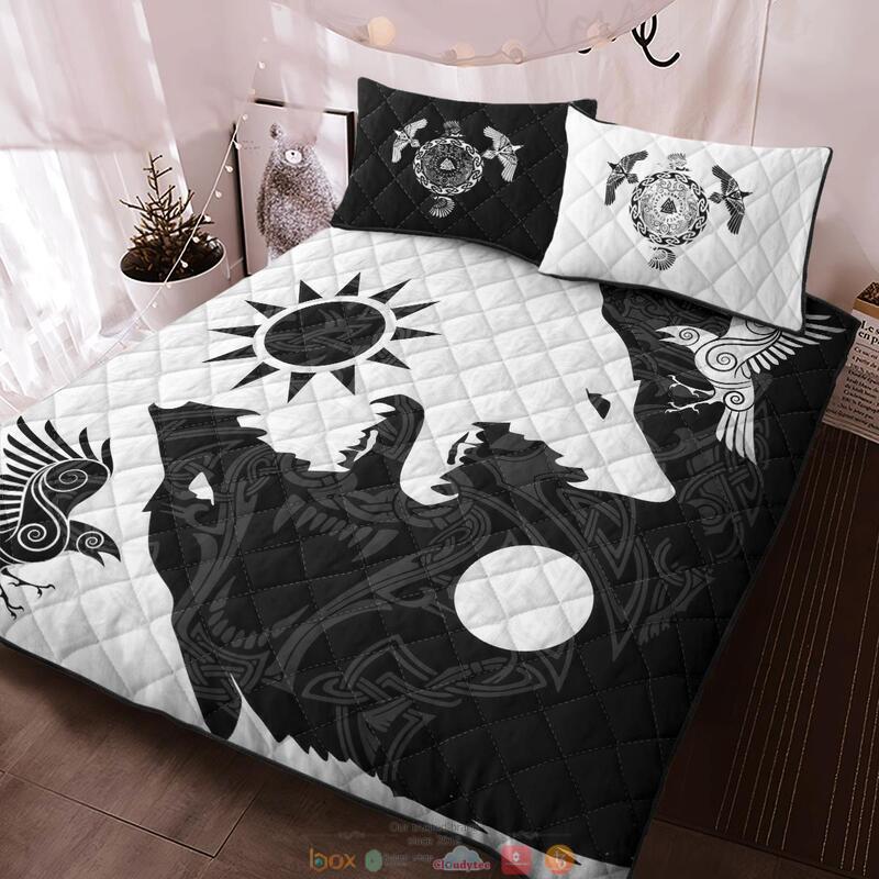Yin Yang Wolf and Raven Viking Quilt Bedding Set 1