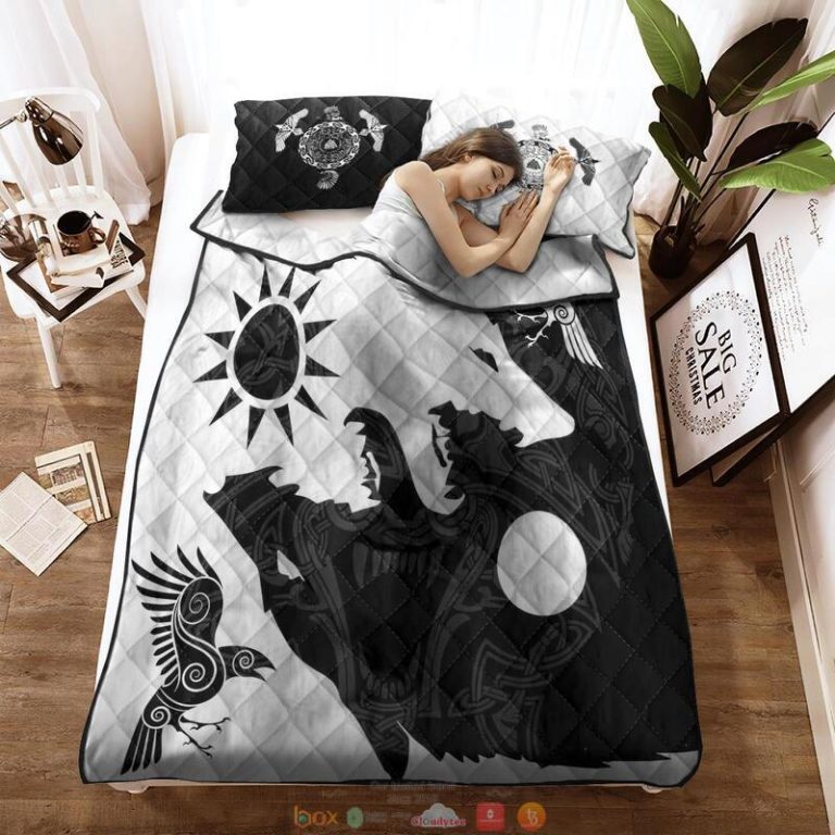 Yin Yang Wolf and Raven Viking Quilt Bedding Set 1 2