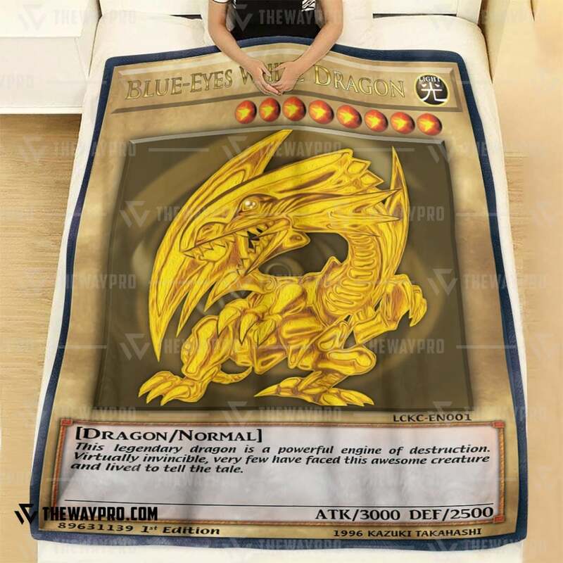 Yu Gi Oh Golden Blue Eyes White Dragon Card Blanket 1 2