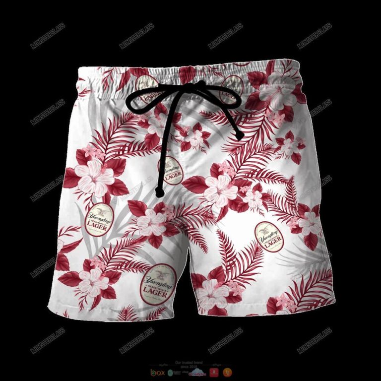 Yuengling Lager Dark Red Tropical Plant Hawaiian Shirt Shorts 1