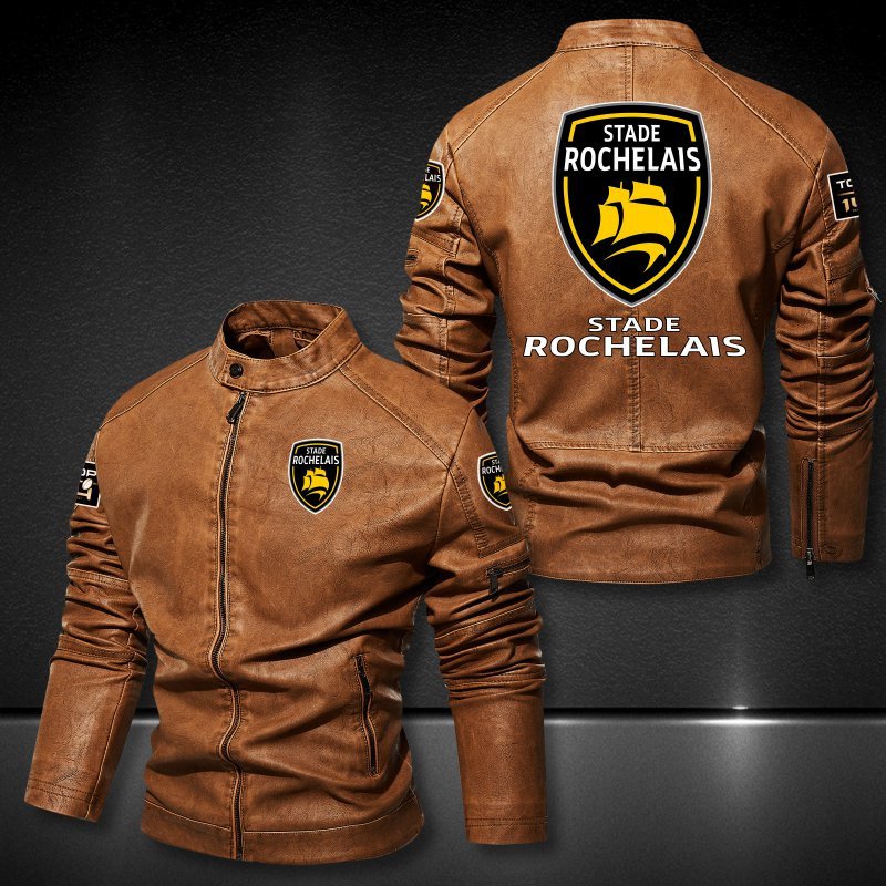 Stade Rochelais block leather jacket 1 2
