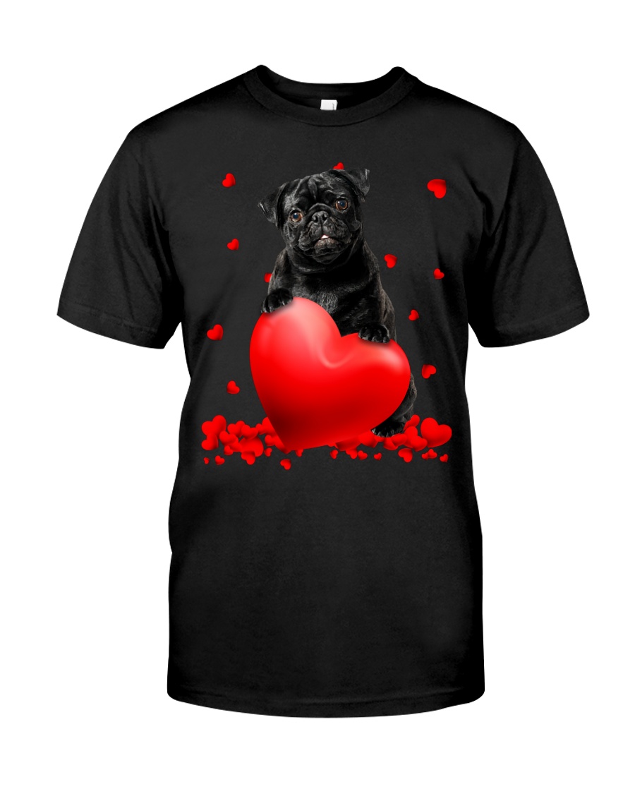 nNyWJ2dF Black Pug Valentine Hearts shirt hoodie 1