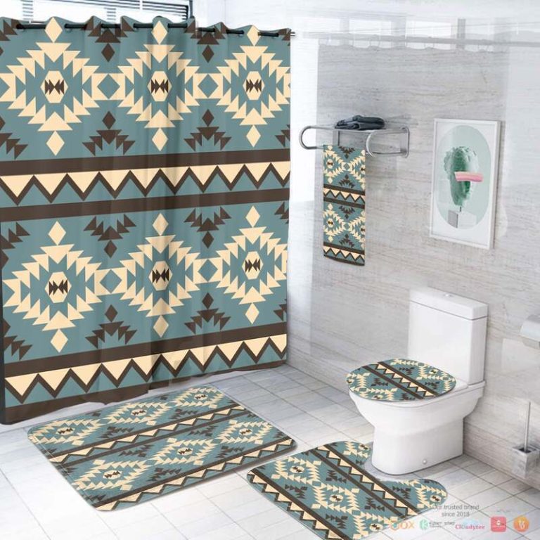 Apricot Cyan Pattern Native American Bathroom Set