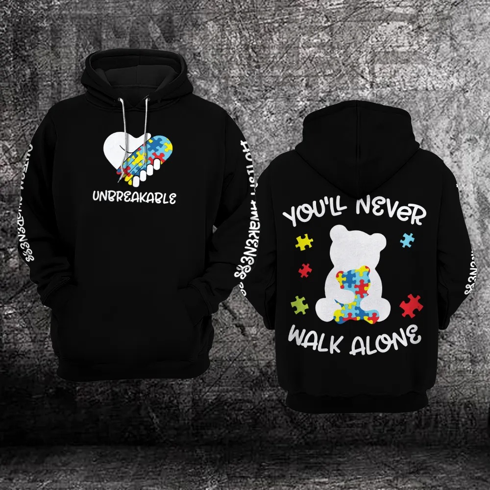 Bear Autism Awareness Youll Never Walk Alone 3D hoodie