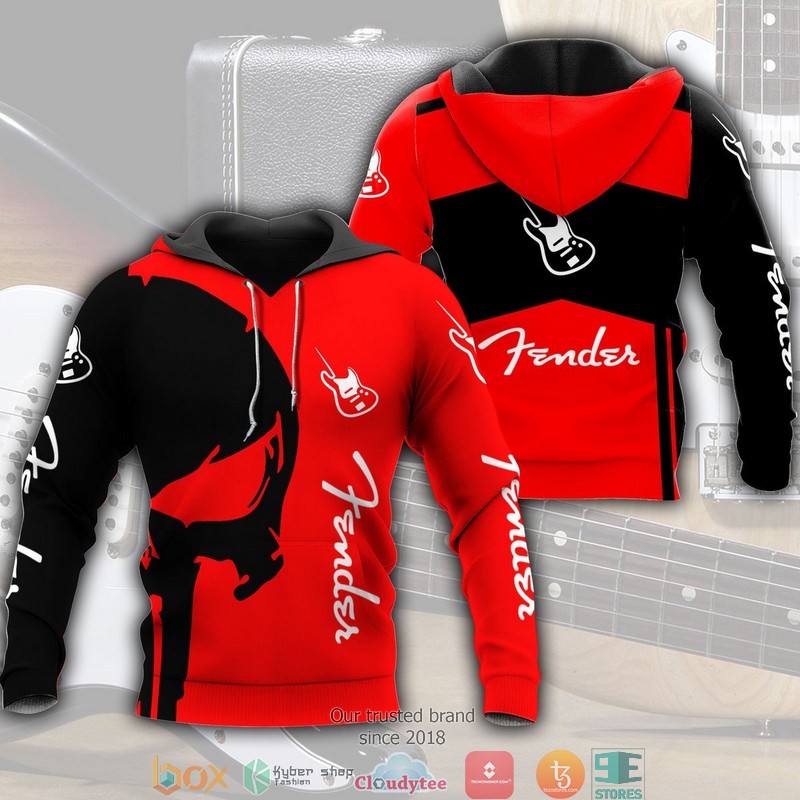 Fender Punisher Skull Black Red 3d full printing shirt hoodie