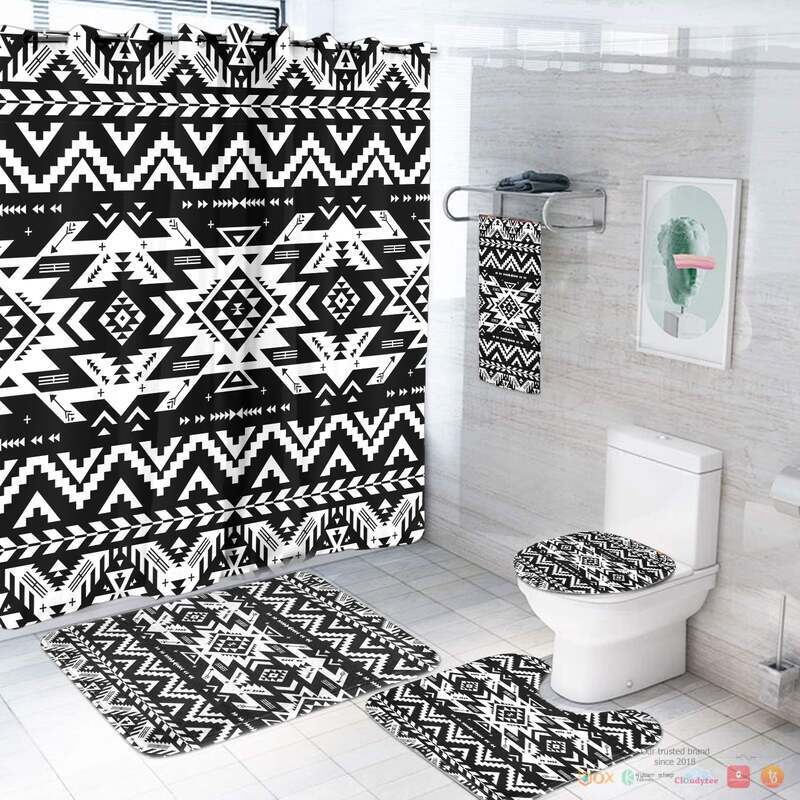 Black White Pattern Native Native American Bathroom Set
