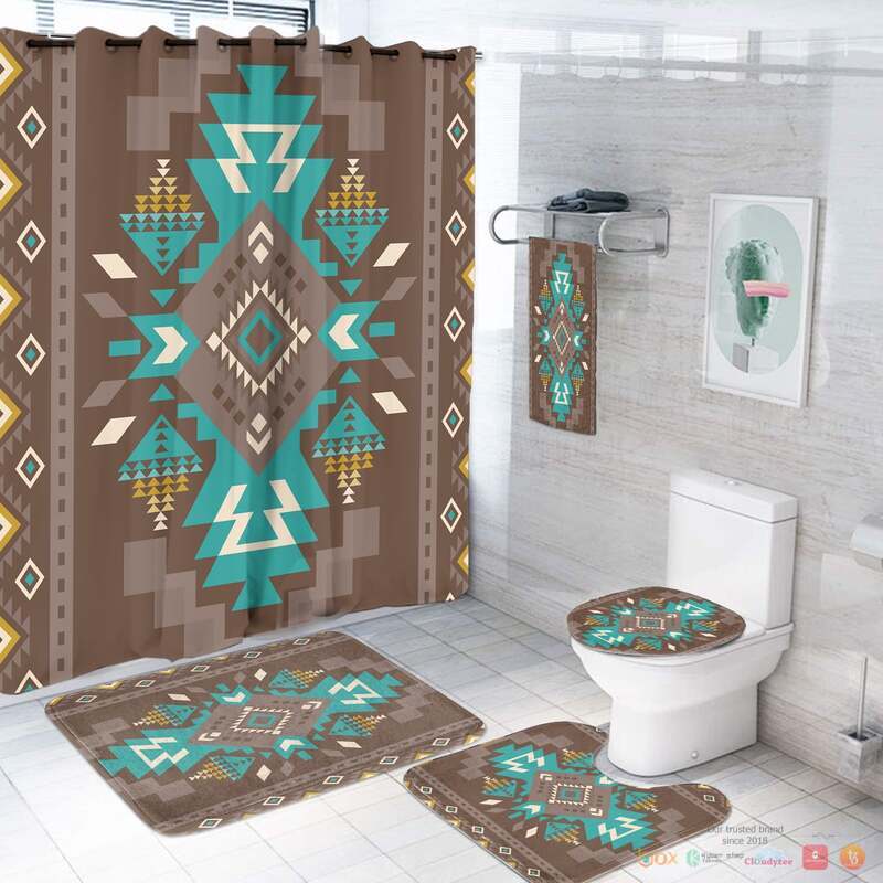 Blue Pattern Brown Native American Bathroom Set