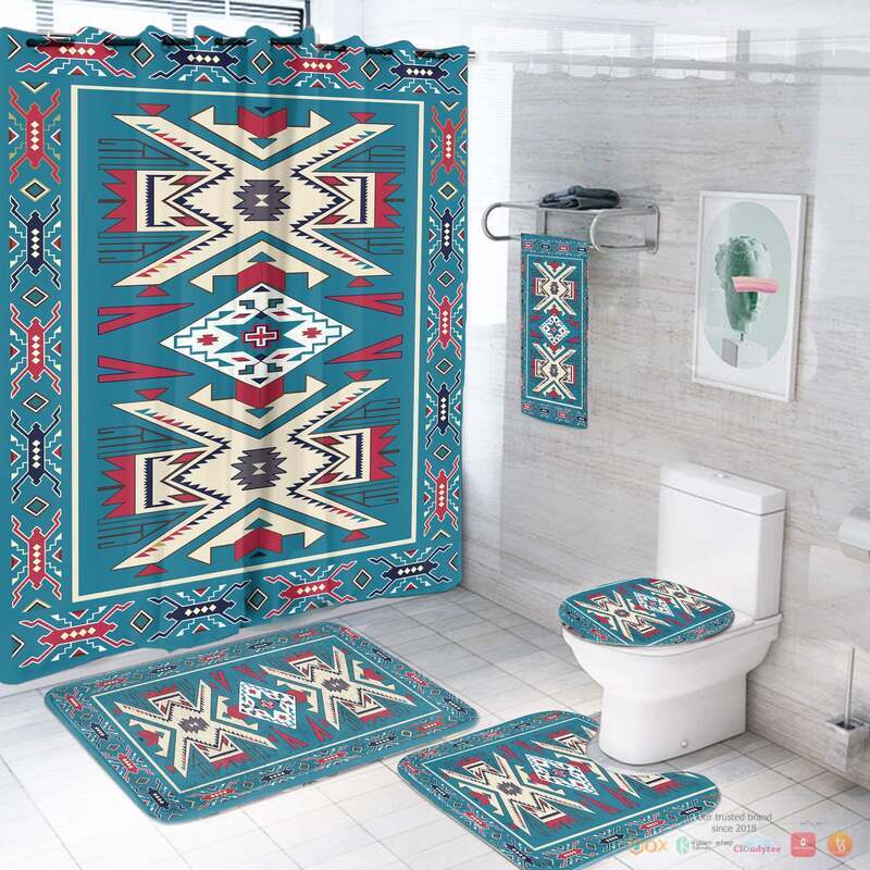 Blue Pink Pattern Native American Bathroom Set