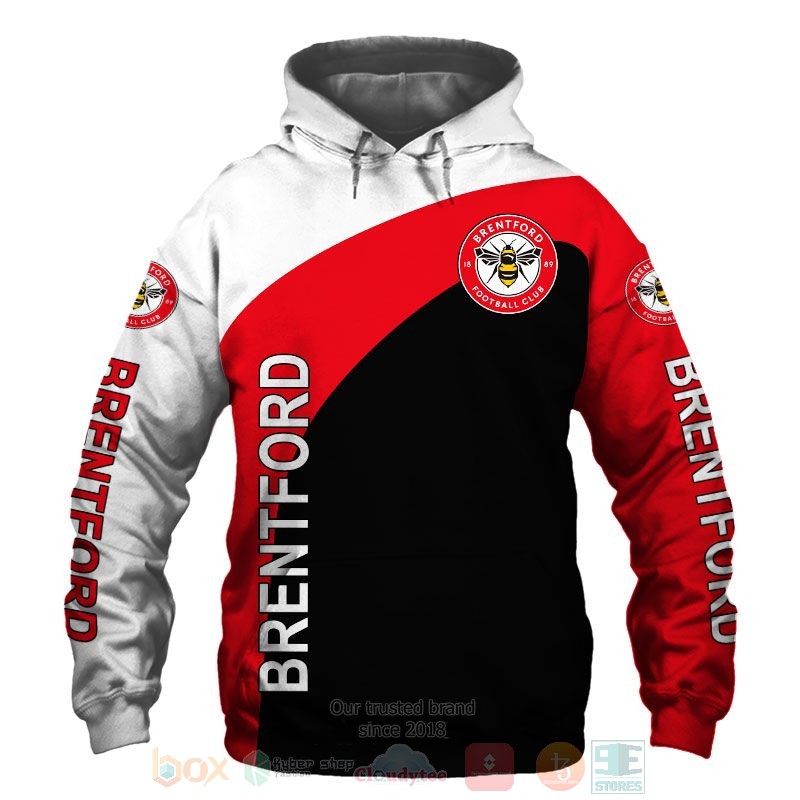 Brentford FC white red black 3D shirt hoodie