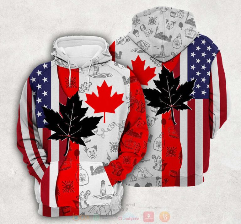 Canada Flag And Symbols Dual Citizen 3D Hoodie